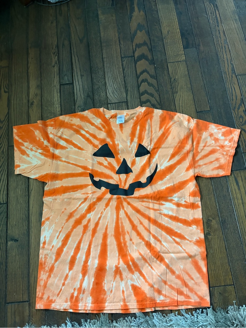 NWOT Port & company Unisex XL  Orange Tie-Dye Pumpkin Face T-Shirt
